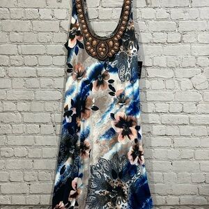 Boston Proper Embellished Paisley Floral Maxi Dress Medium